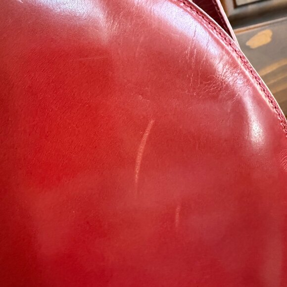 GORGEOUS RICH RED 11-1/2" ROUND LEATHER BAG (MADE TO MEASURE IN ITALY) - Picture 3 of 7